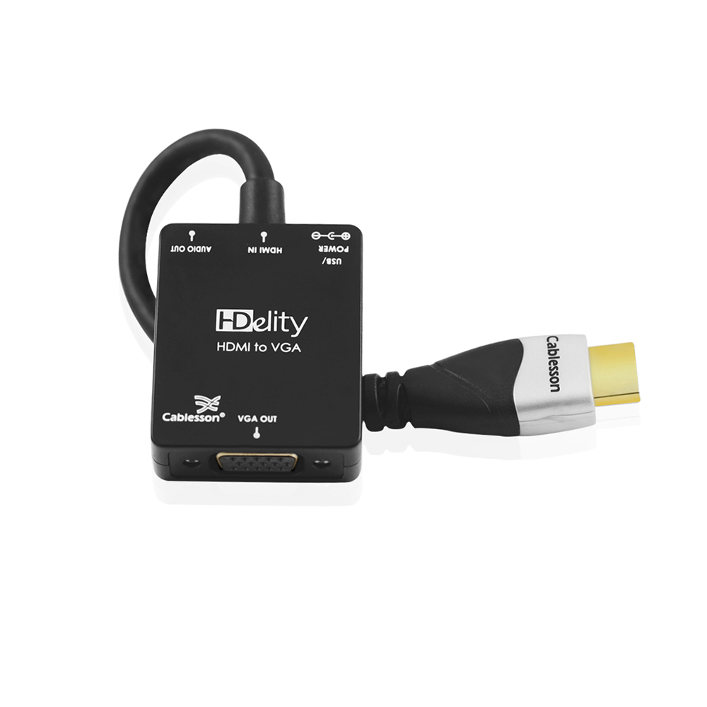 Aktiver HDMI-auf-VGA-Adapter Stecker auf Buchse mit Micro-USB-Stromversorgung (Schwarz)
