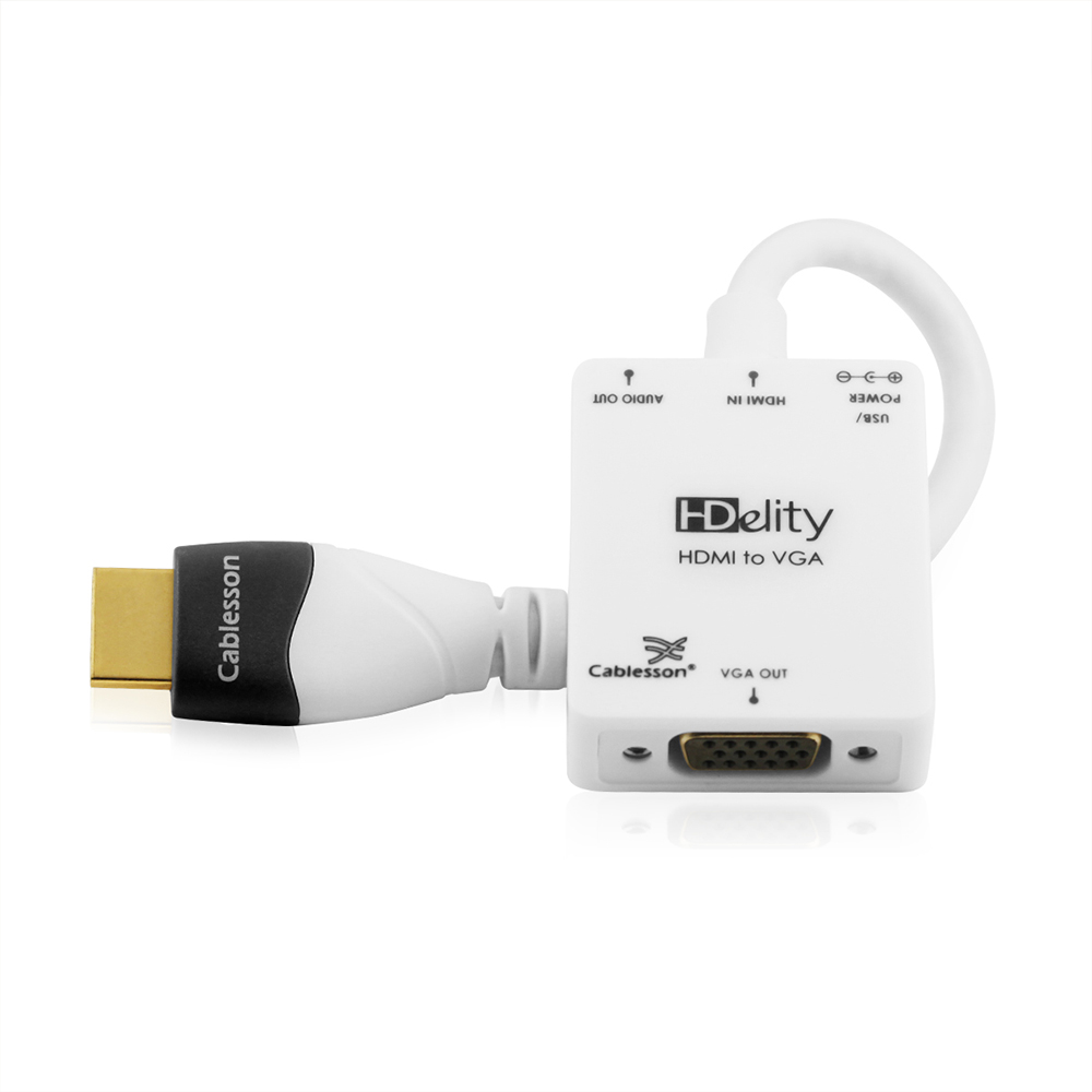 Aktiver HDMI-auf-VGA-Adapter Stecker auf Buchse mit Micro-USB-Stromversorgung (Weiß)