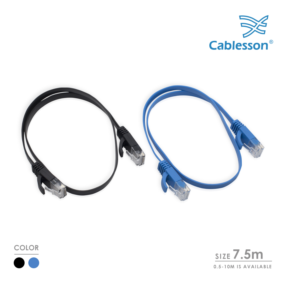 Cablesson Cat6 Flachkabel 2er-Pack (Schwarz/Blau) 7,5 m – Bild 2