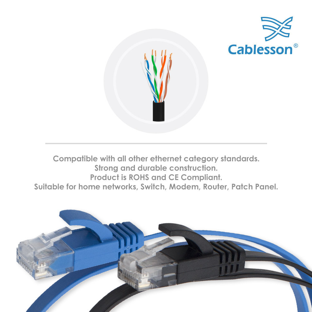Cablesson Cat6 Flachkabel 2er-Pack (Schwarz/Blau) 10 m – Bild 3