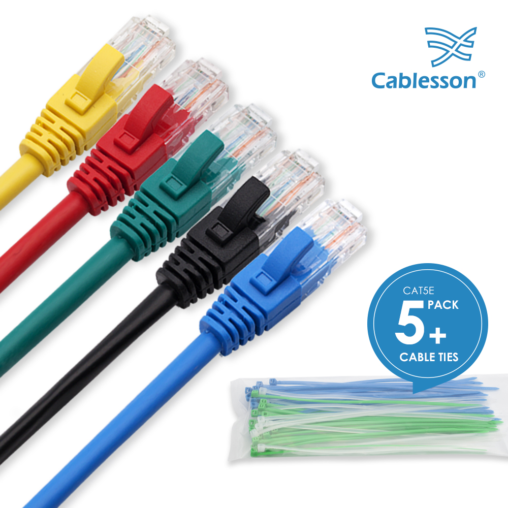 Cablesson Cat5E 5er-Pack UTP + Kabelbinder 0,5 m