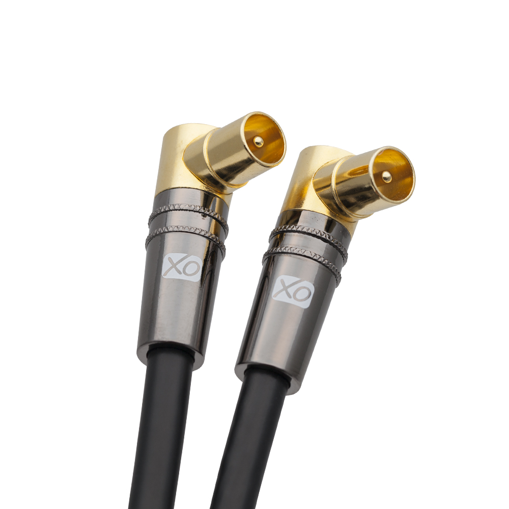 XO – 1 m Koax-Kabel (Stecker) gewinkelt auf Koax (Stecker) gewinkelt – Schwarz