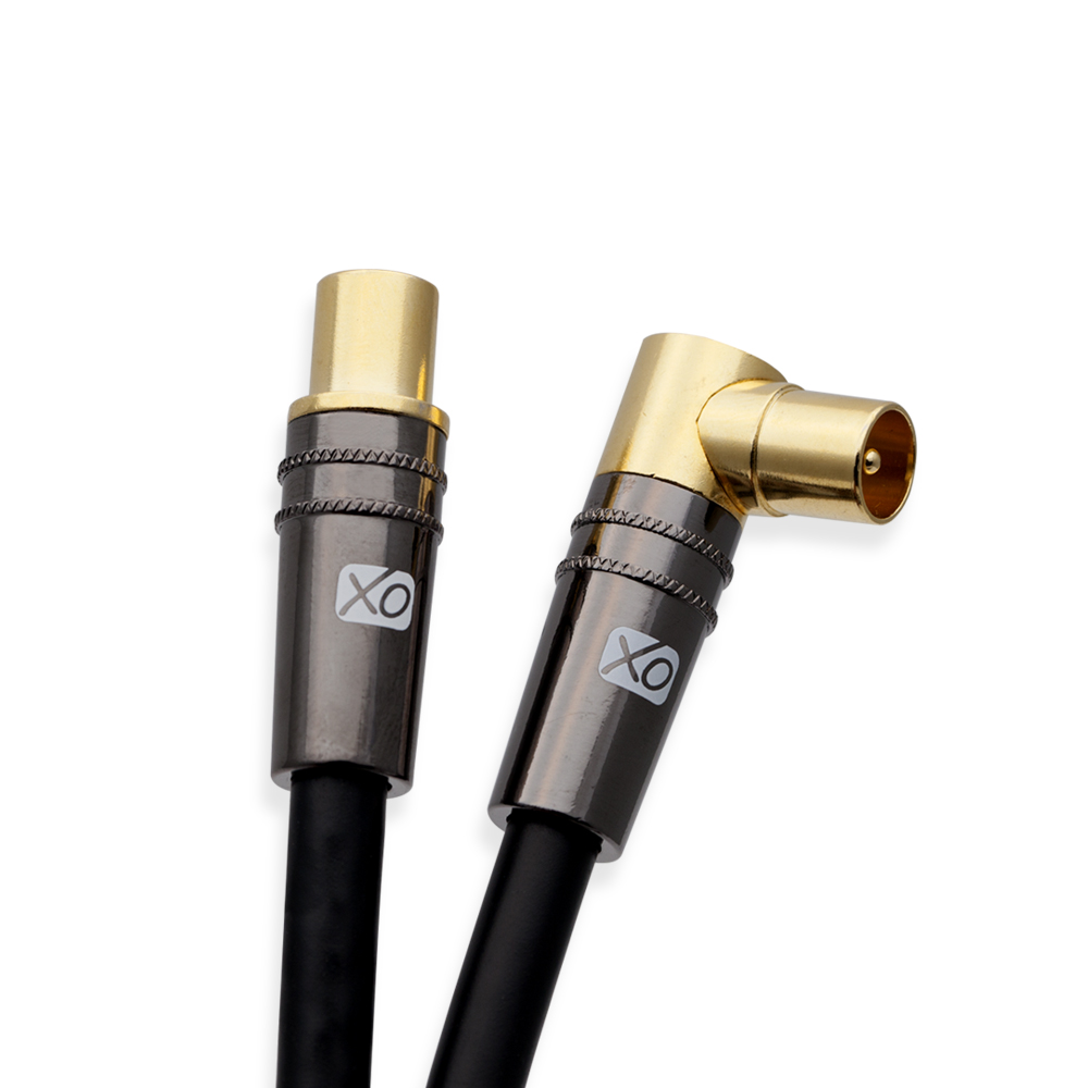 XO – 2 m Koax-Kabel (Stecker) auf Koax (Stecker) gewinkelt – Schwarz