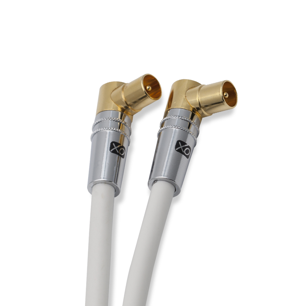 XO – 5 m Koax-Kabel (Stecker) gewinkelt auf Koax (Stecker) gewinkelt – Weiß
