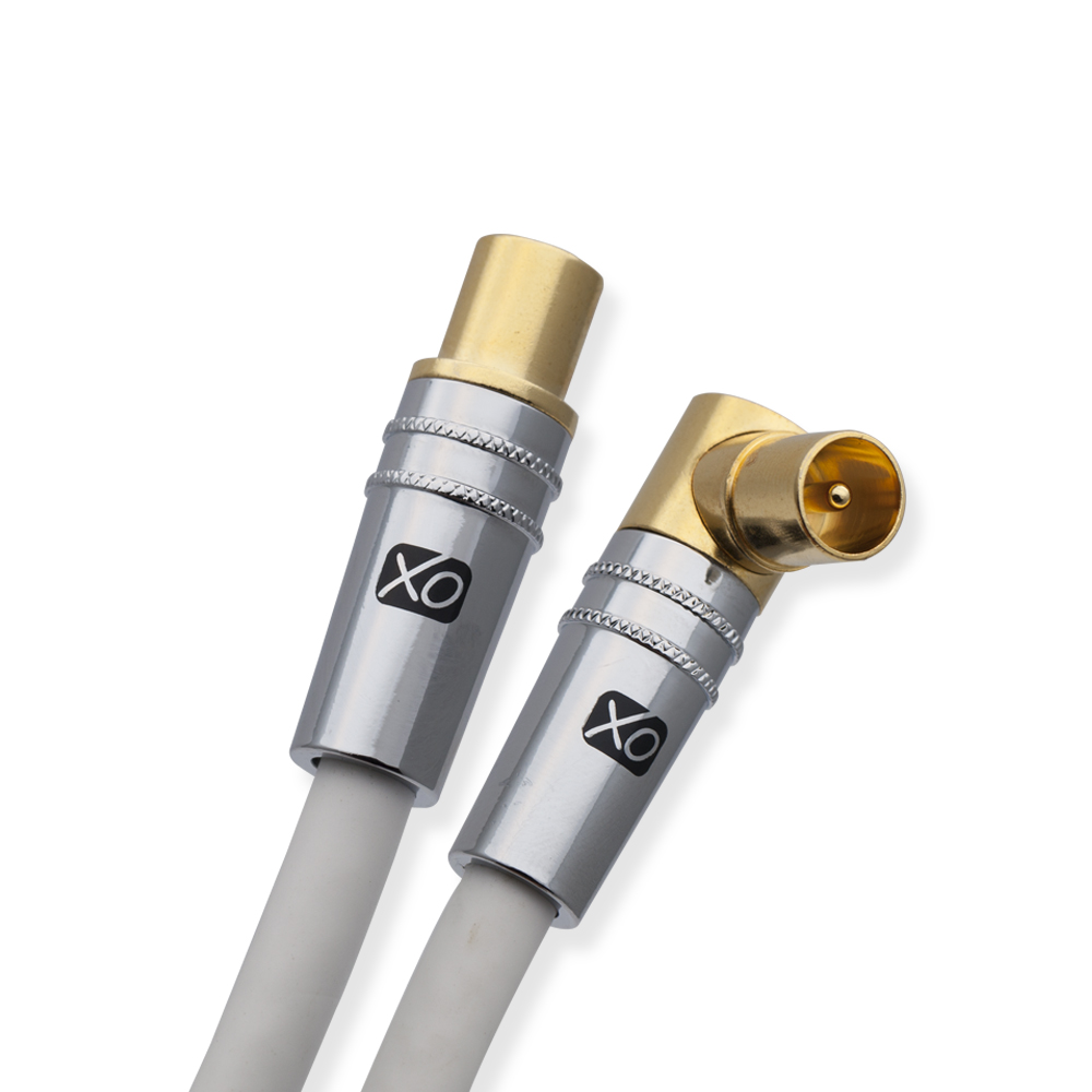 XO – 1 m Koax (Stecker) auf  Koax (Stecker) Winkelkabel – Weiß
