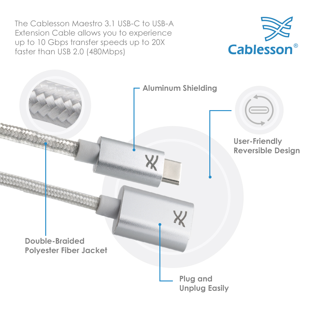 Cablesson Maestro USB C auf USB 3.0 A Verlängerungskabel (Buchse), für neue Macbook-Geräte und andere Typ-C-Geräte, 4.9ft (1.5m) – Bild 4
