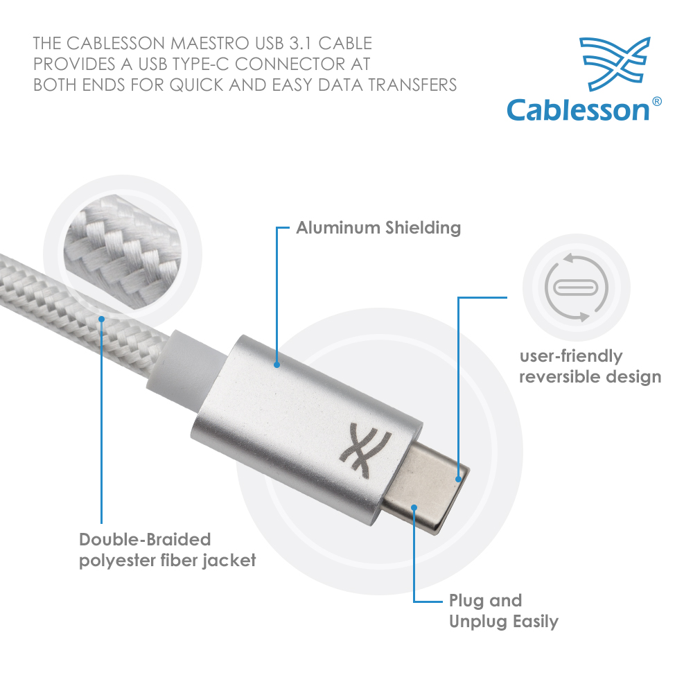 Cablesson Maestro USB-C-auf-USB-C-Kabel. USB-Kabel (1 m) Hi-Speed für USB-Typ-C-Geräte, darunter LG G5, das neue MacBook, Nexus 5X, Nexus 6P – Bild 4