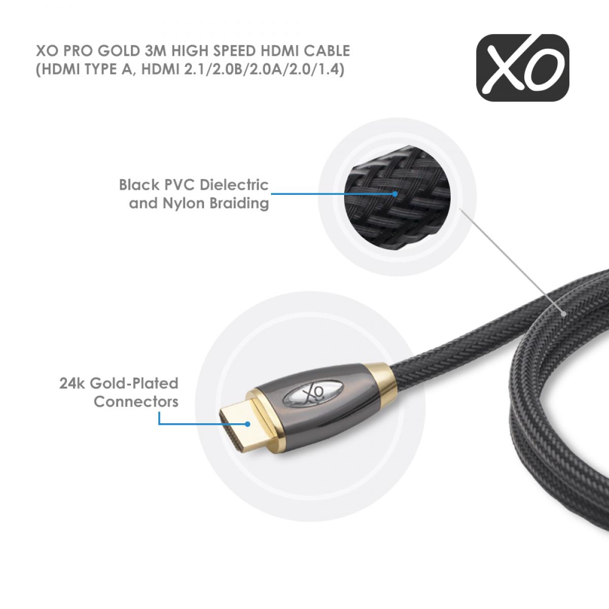 XO PRO GOLD 3m High Speed HDMI Kabel (HDMI Typ A, HDMI 2.1/2.0b/2.0a/2.0/1.4) – 4K, 3D, UHD, ARC, Full HD, Ultra HD, 2160p, HDR – für PS4, – Bild 4