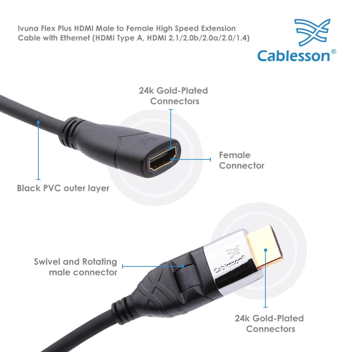 Cablesson Ivuna Flex Plus 1m High Speed HDMI Verlängerungskabel (HDMI Typ A, HDMI 2.1/2.0b/2.0a/2.0/1.4) – 4K, 3D, UHD, ARC, Full HD, Ultra – Bild 4