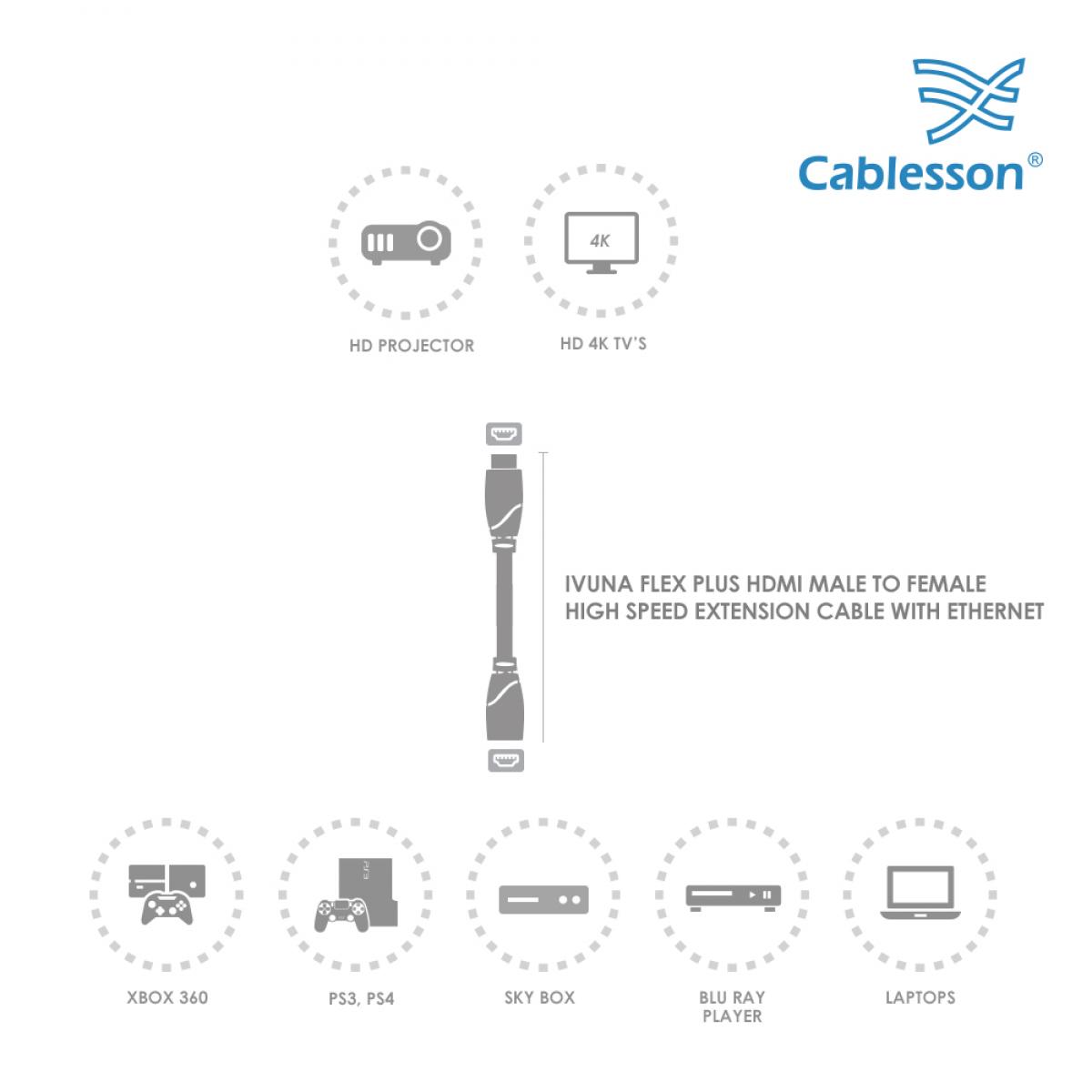 Cablesson Ivuna Flex Plus 1m High Speed HDMI Verlängerungskabel (HDMI Typ A, HDMI 2.1/2.0b/2.0a/2.0/1.4) – 4K, 3D, UHD, ARC, Full HD, Ultra – Bild 6