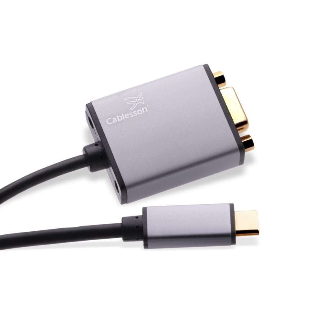 Cablesson USB-Type-C-Stecker auf VGA-Buchse Adapter mit Aluminiumgehäuse 0,23 m 1080p@60Hz (Schwarz)