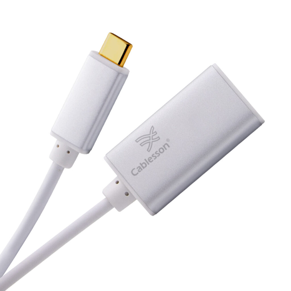 Cablesson USB-Type-C-Stecker auf DP-Buchse Adapter mit Aluminiumgehäuse 0,23 m 4K@60Hz (Weiß)