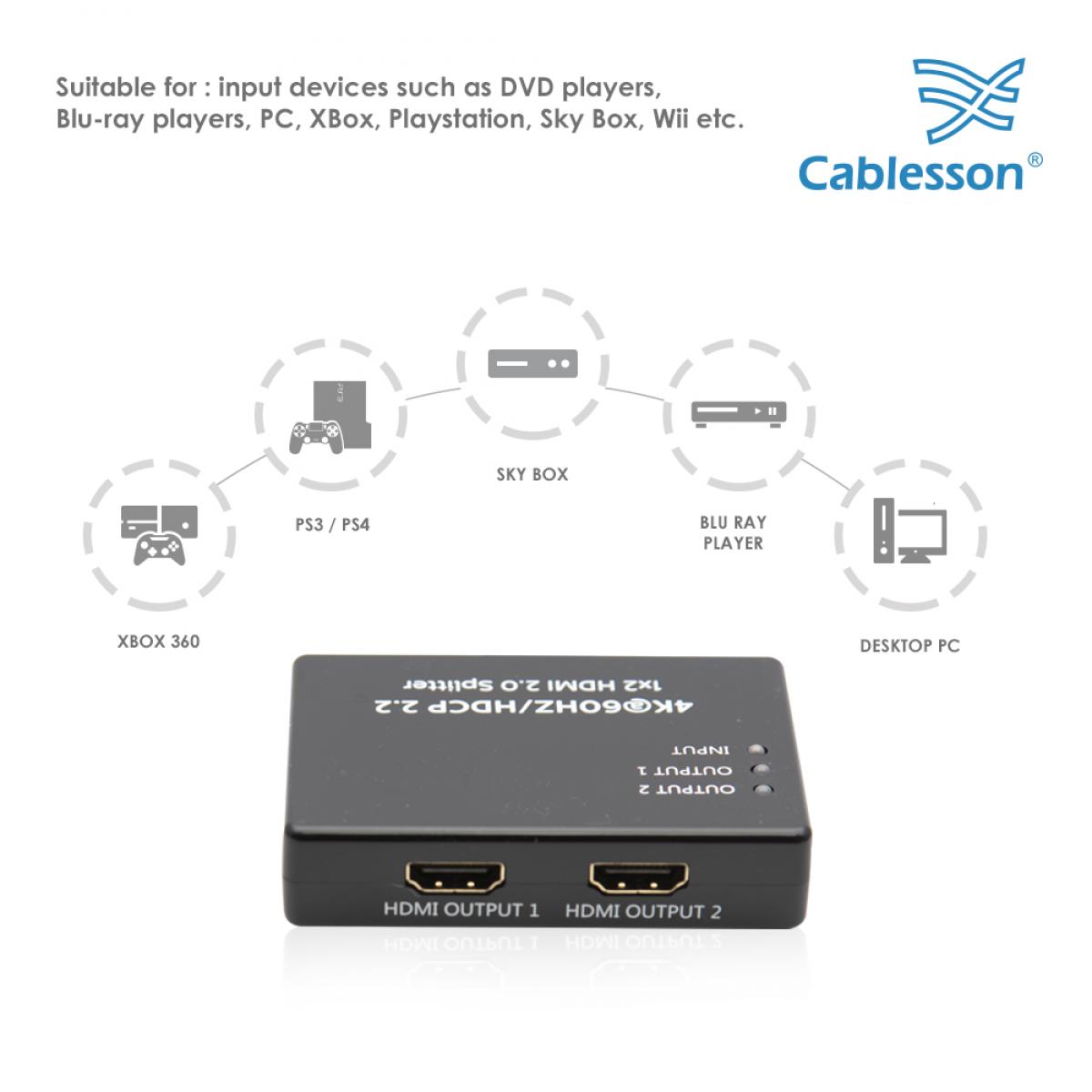 Cablesson – 1×2 HDMI 2.0 Splitter HDCP 2.2 (PIGTAIL) – Bild 3