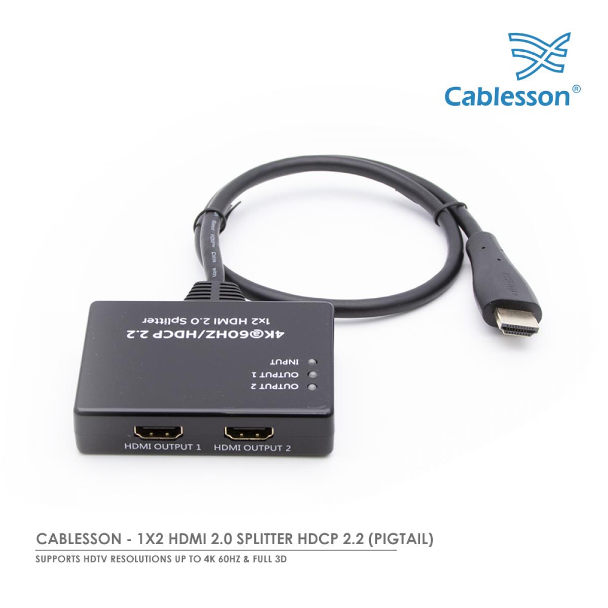 Cablesson – 1×2 HDMI 2.0 Splitter HDCP 2.2 (PIGTAIL) – Bild 2