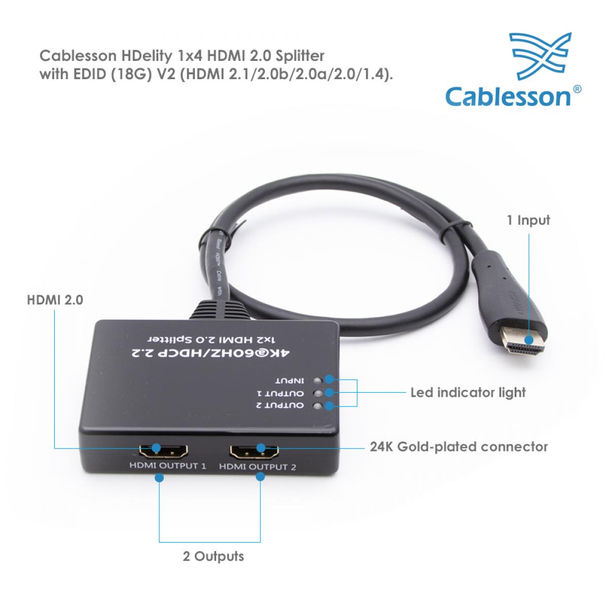 Cablesson – 1×2 HDMI 2.0 Splitter HDCP 2.2 (PIGTAIL) – Bild 4