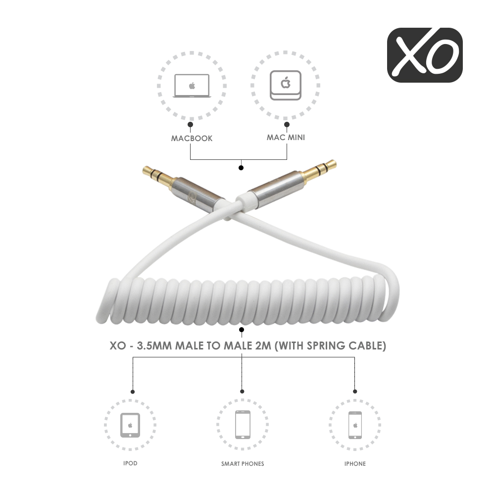 XO – 3,5-mm-Stecker auf Stecker 2 m (mit Spiralkabel) – Weiß – Bild 6