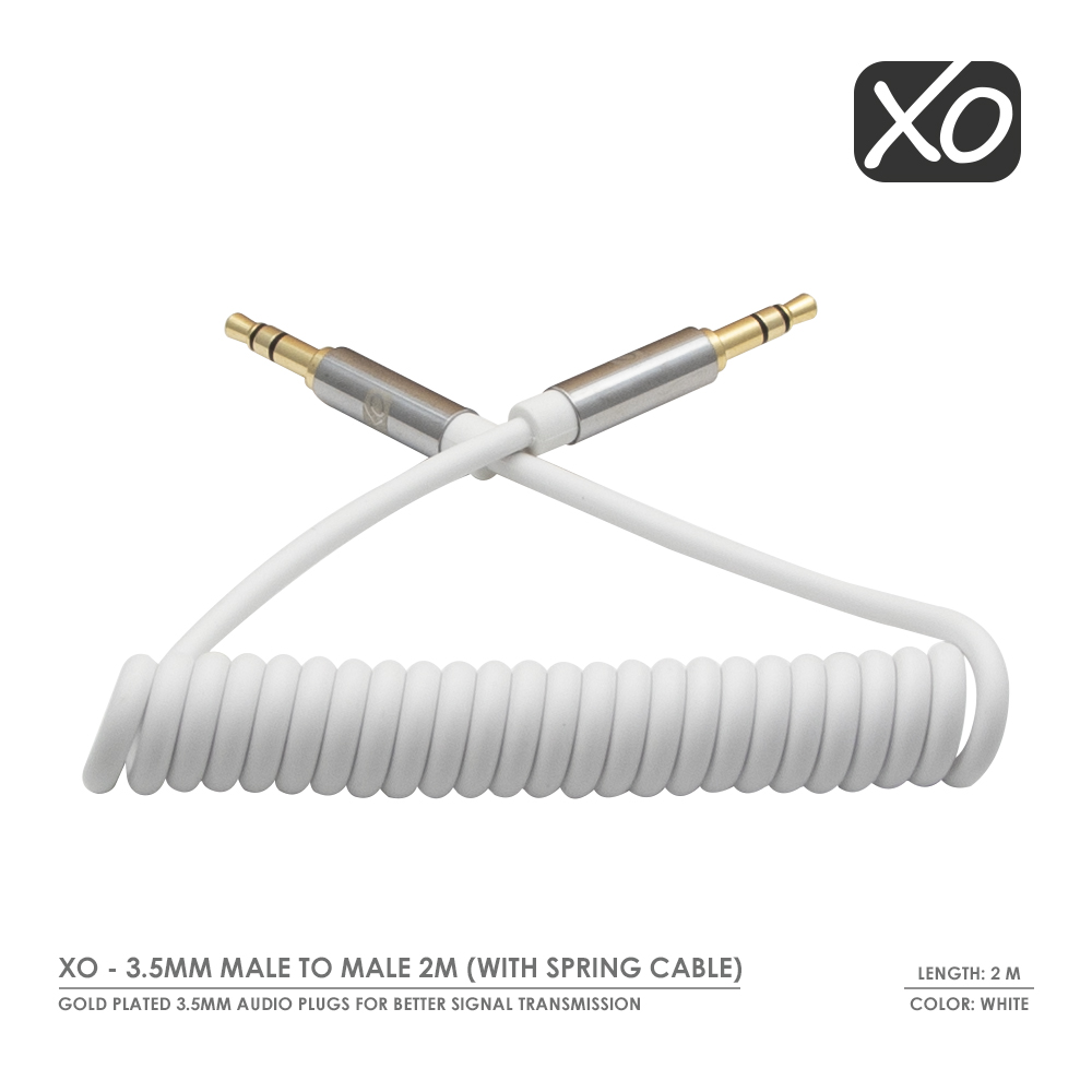 XO – 3,5-mm-Stecker auf Stecker 2 m (mit Spiralkabel) – Weiß – Bild 2