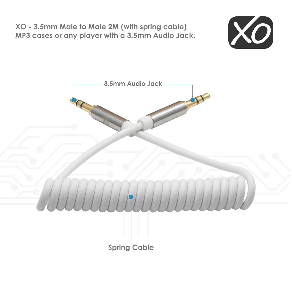 XO – 3,5-mm-Stecker auf Stecker 2 m (mit Spiralkabel) – Weiß – Bild 4
