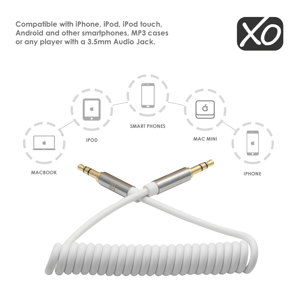 XO – 3,5-mm-Stecker auf Stecker 2 m (mit Spiralkabel) – Weiß – Bild 3