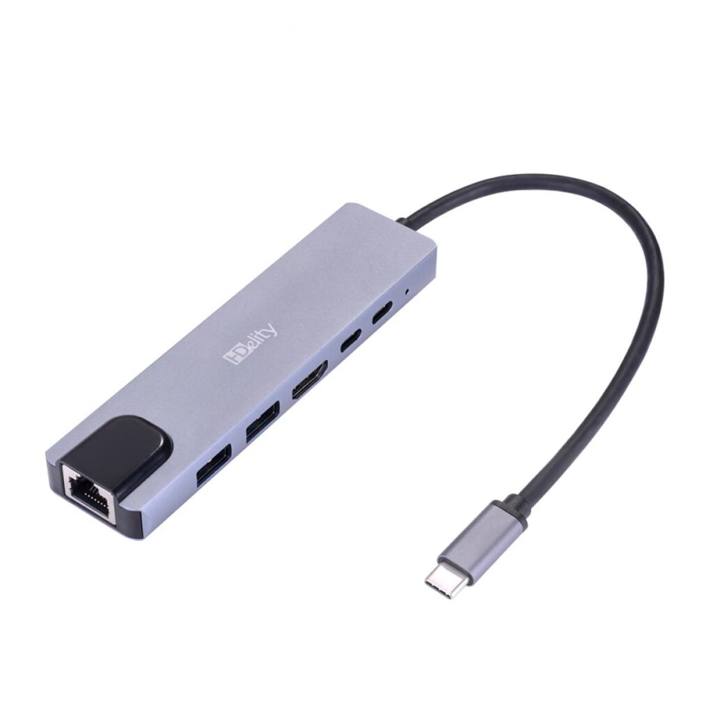 HDelity USB-Typ-C-Stecker auf USB 3.0 * 2 + HDMI +Typ-C-Buchse * 2 Adapter 6-in-1