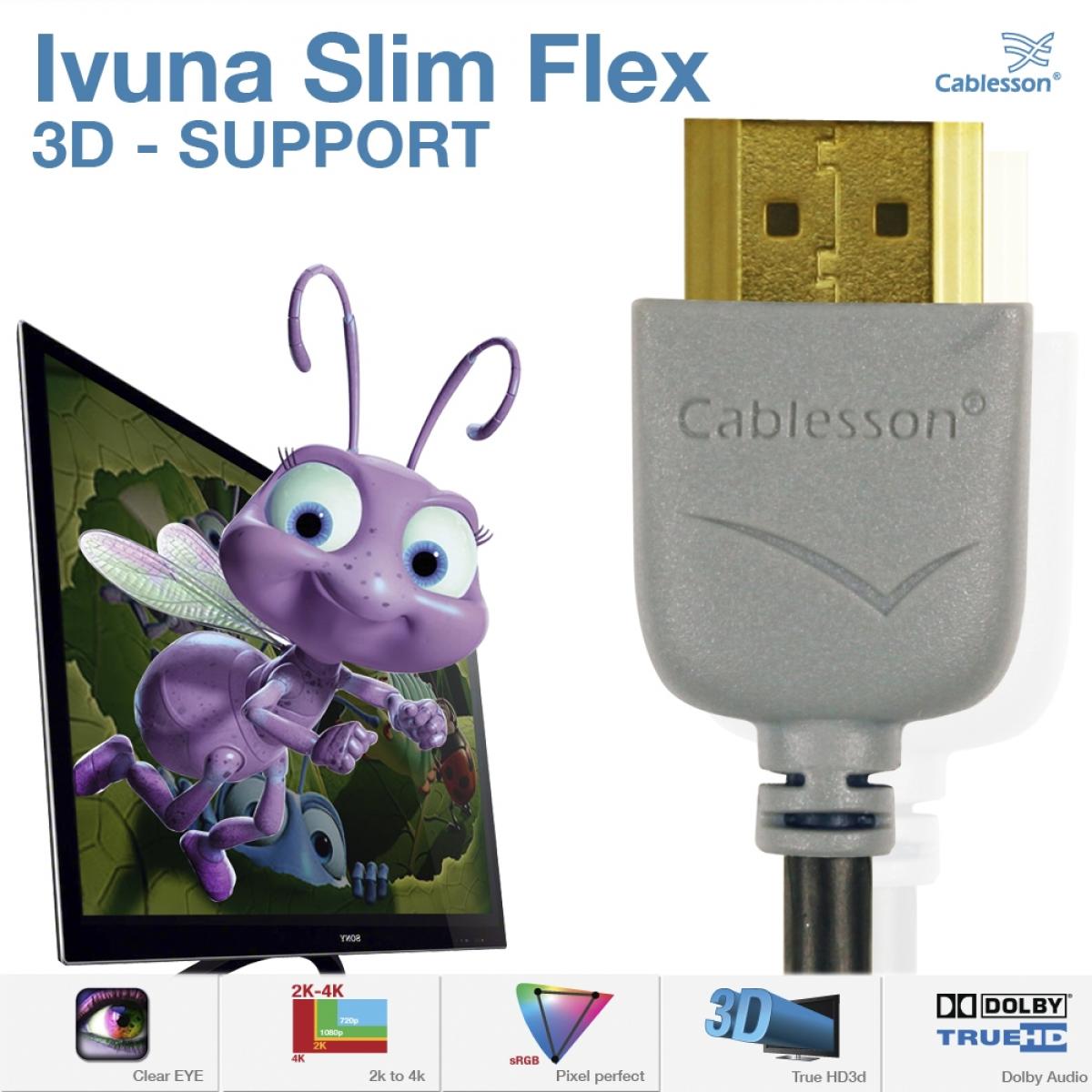 Cablesson Ivuna Slim Flex 2m High Speed HDMI Kabel (HDMI Typ A, HDMI 2.1/2.0b/2.0a/2.0/1.4) – 4K, 3D, UHD, ARC, Full HD, Ultra HD, 2160p, HD – Bild 2