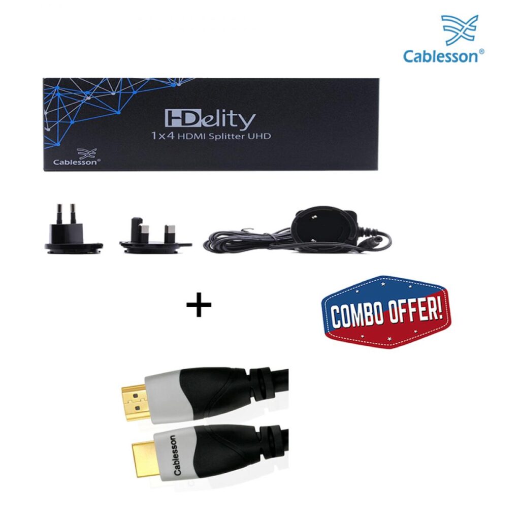 Cablesson 1X4 HDMI 2.0 Splitter MIT EDID (18G) v2+Ivuna Advanced HDMI 2.1 – 2m
