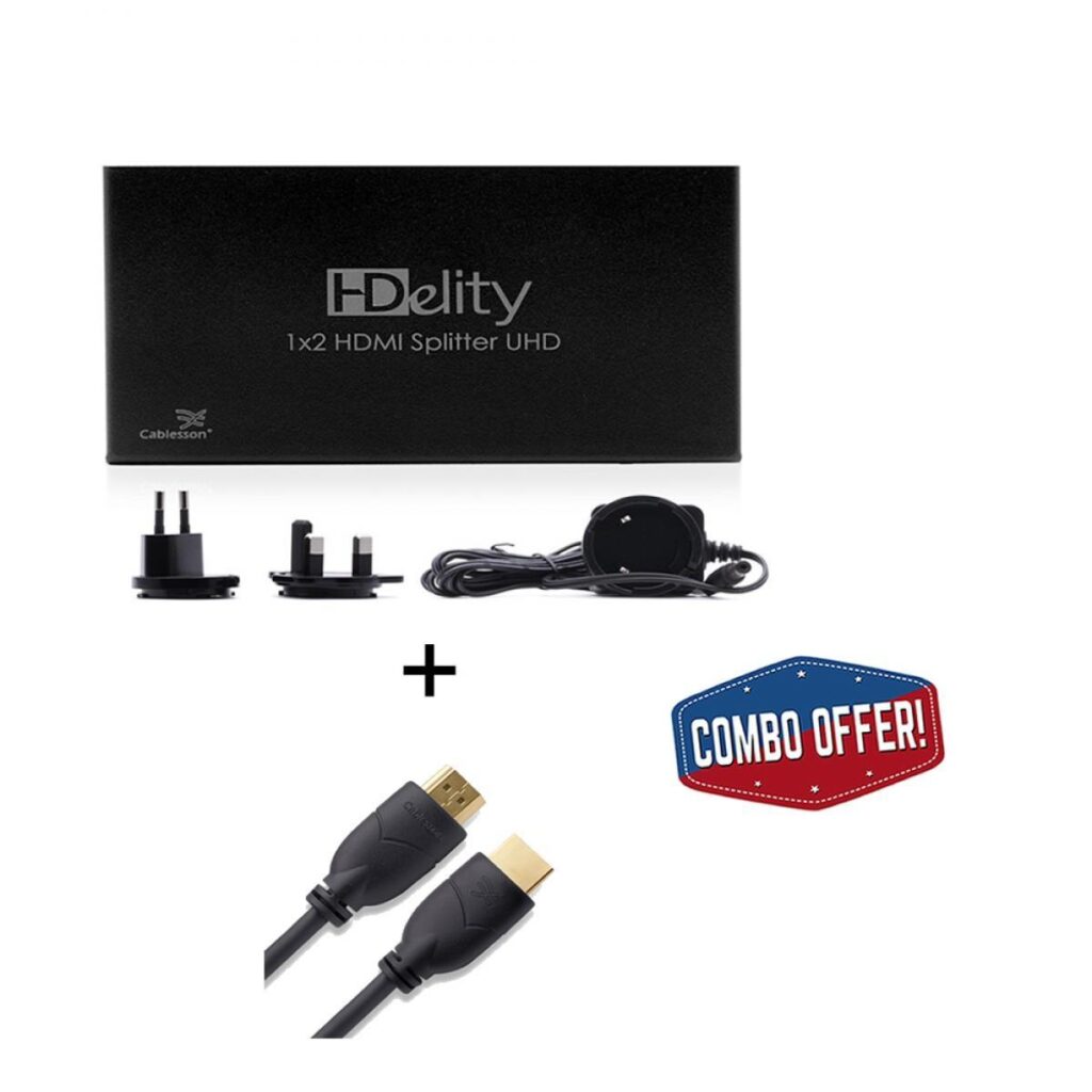 Cablesson 1×2 HDMI 2.0 Splitter MIT EDID (18G) mit Basic 1m High Speed HDMI-Kabel mit Ethernet – Schwarz