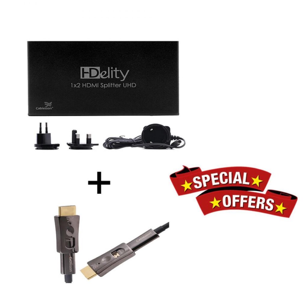 Cablesson 1×2 HDMI 2.0 Splitter MIT EDID (18G) mit HDElity AOC abnehmbarem Kabel – 15m