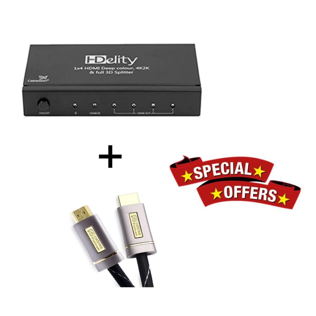 Cablesson HDelity 1×4 HDMI-Splitter mit 4K2K mit XO Platinum 6m High Speed HDMI-Kabel mit Ethernet – Silber