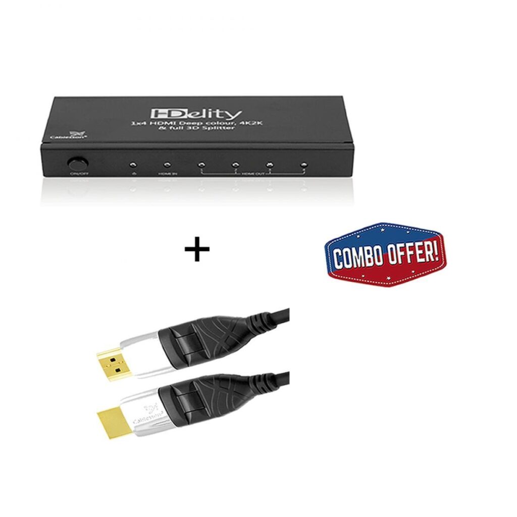 Cablesson HDelity 1×4 HDMI-Splitter mit 4K2K mit Ivuna Flex Plus 2m High Speed HDMI-Kabel mit Ethernet