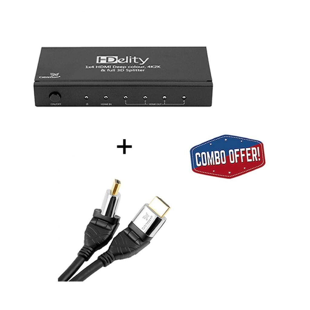 Cablesson HDelity 1×4 HDMI-Splitter mit 4K2K mit Ivuna Flex Plus 0.5m High Speed HDMI-Kabel mit Ethernet