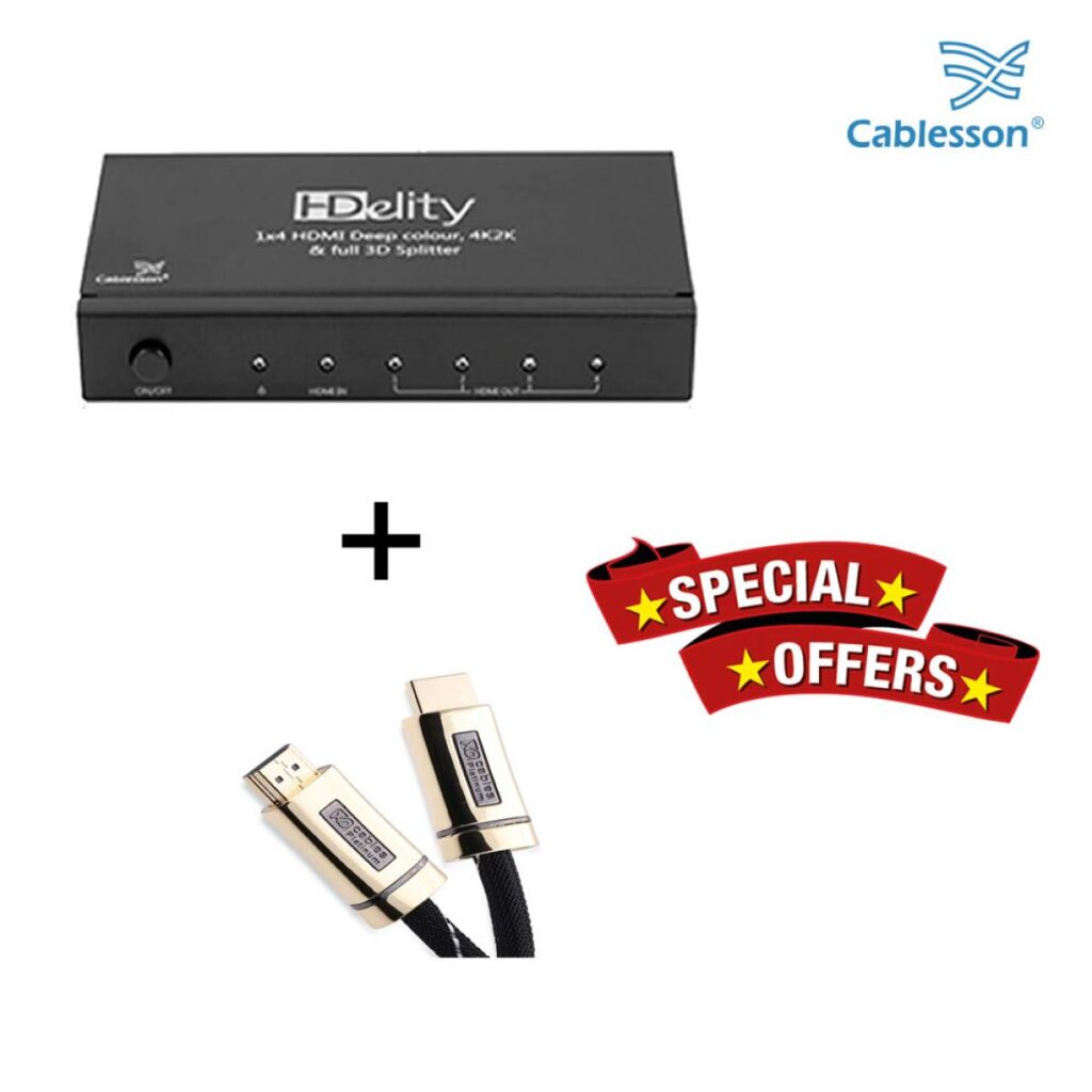 Cablesson HDelity 1×4 HDMI-Splitter mit 4K2K mit XO Platinum 8m High Speed HDMI-Kabel mit Ethernet.