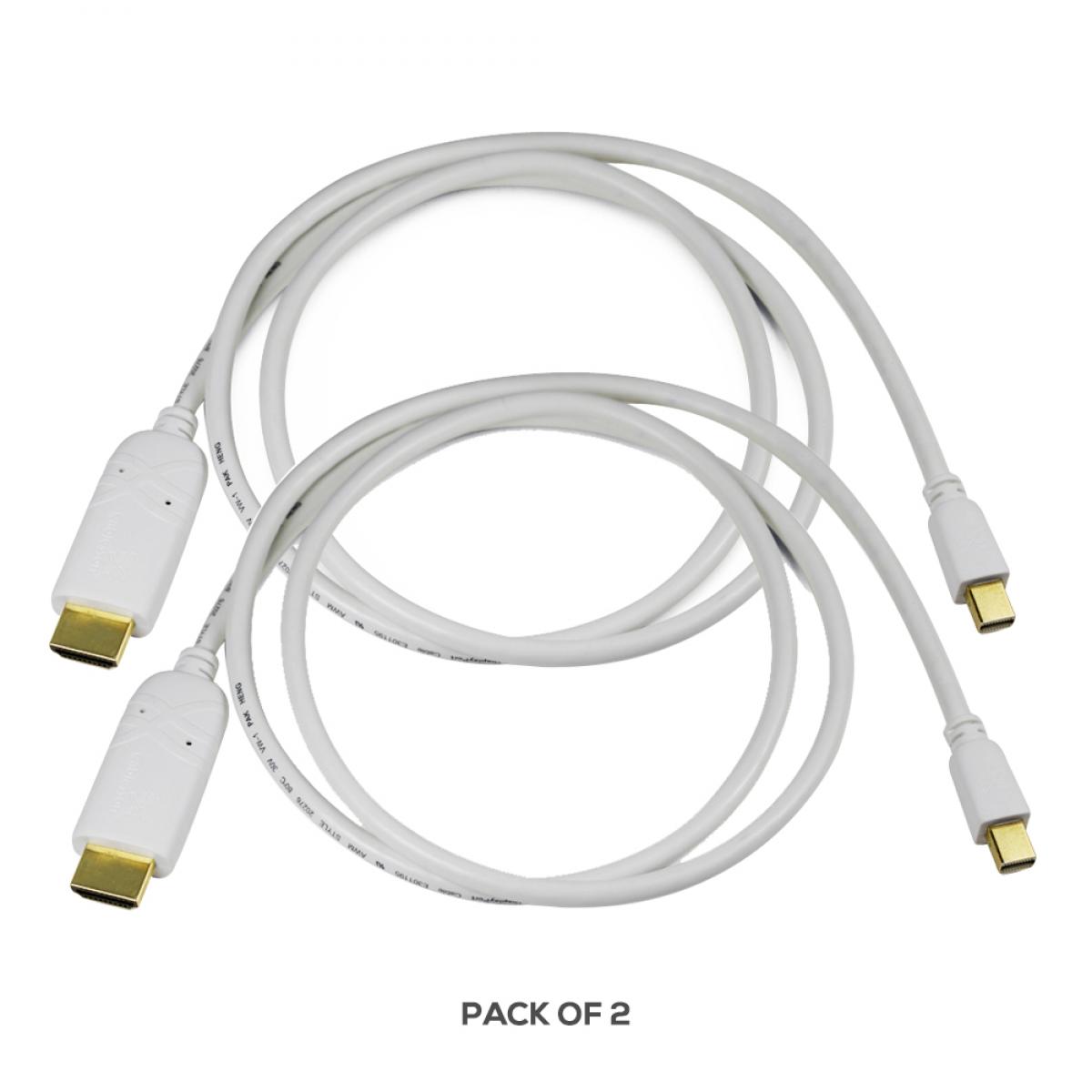 Cablesson Weißer Mini-DisplayPort-auf-HDMI-Konverter-Videokabel mit vergoldeten Steckern (Stecker auf Buchse) – 2er-Pack