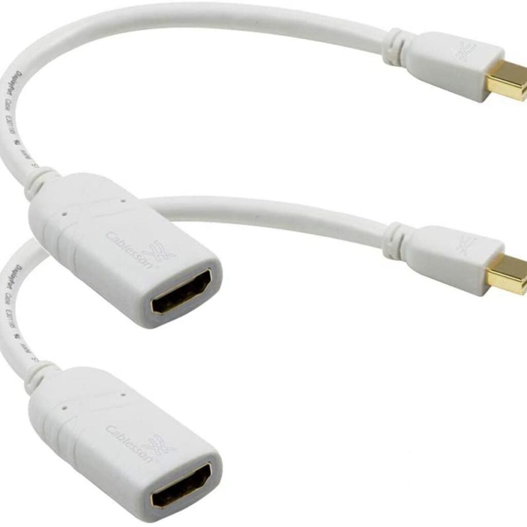 Cablesson Weißer Mini-DisplayPort-auf-HDMI-Adapterkabel Mini DP auf HDMI mit vergoldeten Steckern – 2er-Pack