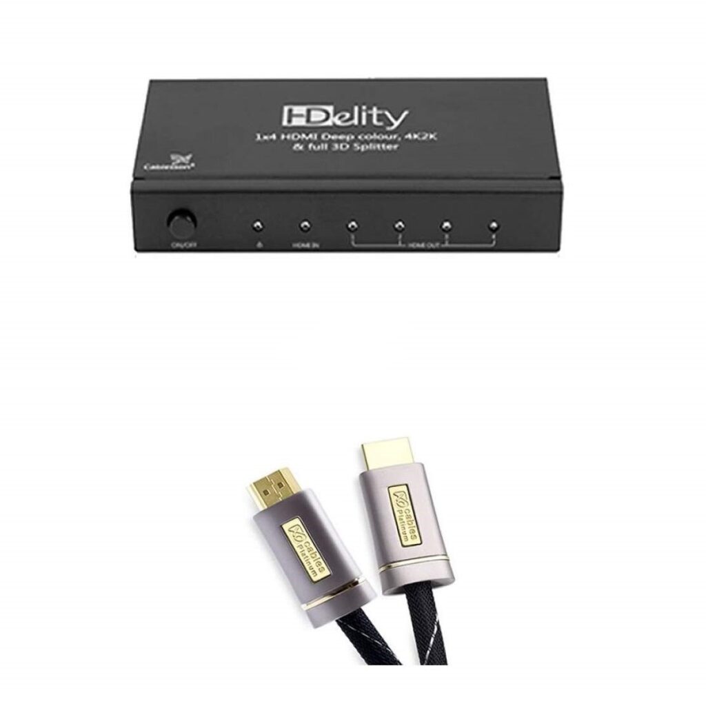 Cablesson HDelity 1×4 HDMI-Splitter mit 4K2K mit XO Platinum 8m High Speed HDMI-Kabel mit Ethernet – Silber