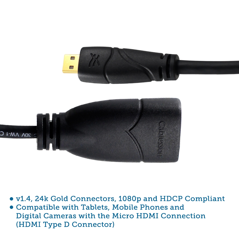 Cablesson Ivuna Micro HDMI 0.2m Verlängerungskabel – bis zu 1080p – v 1.4 / 2.0 – Audio und Video – Full HD – Verbindet HD-Geräte mit dem – Bild 6